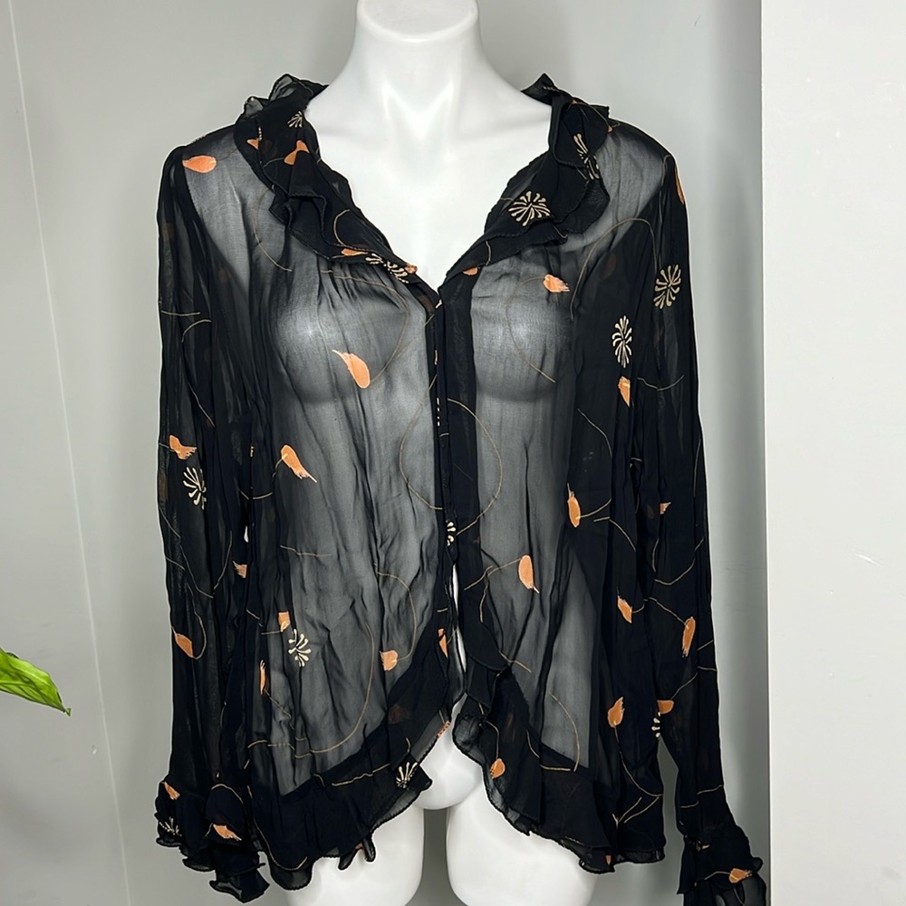 Putumayo Black Sheer Ruffle Blouse